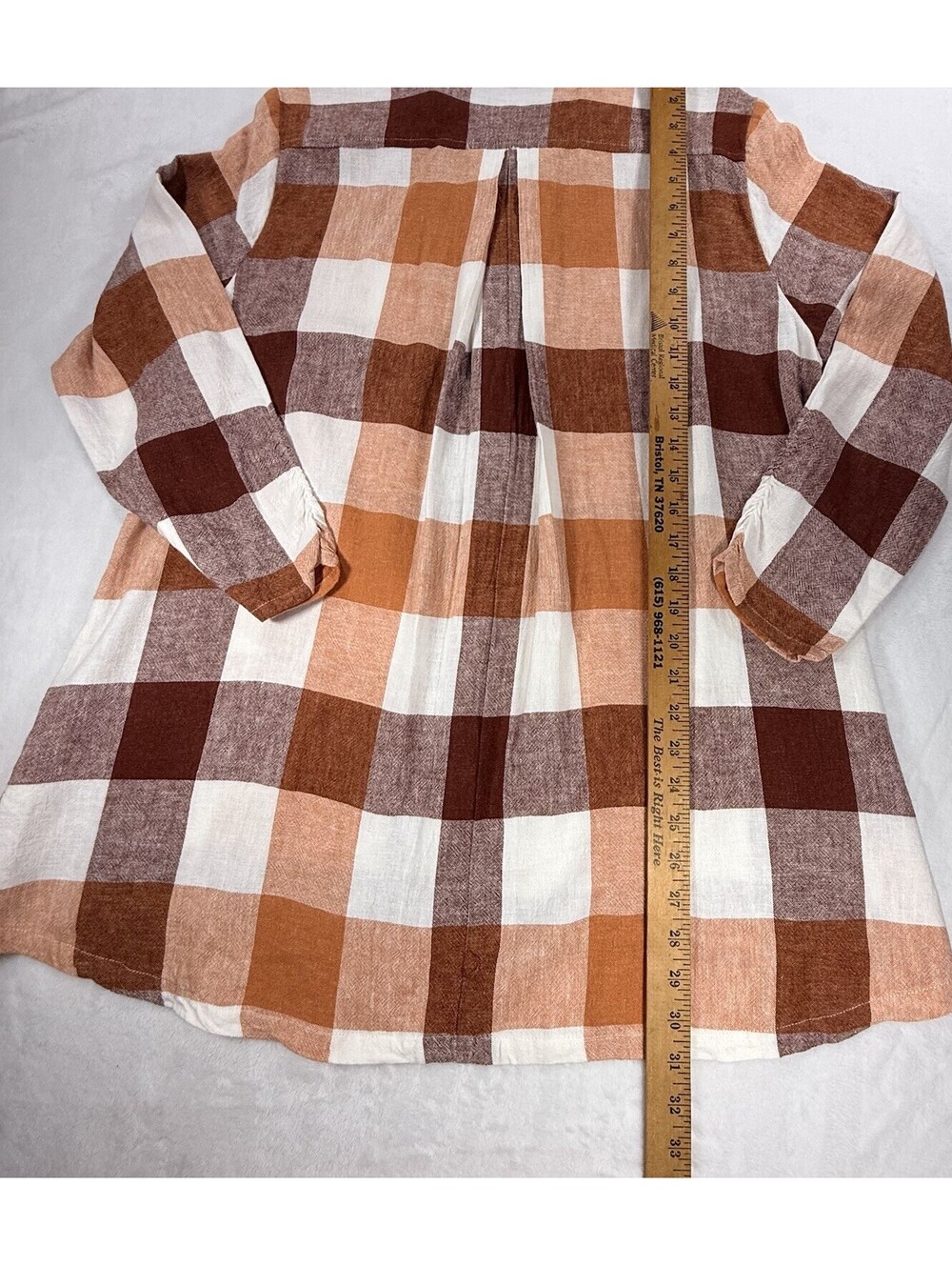 Soft Surroundings XL Linen Blend Plaid Tunic Shirt Rust Brown Button Front - Picture 10 of 13